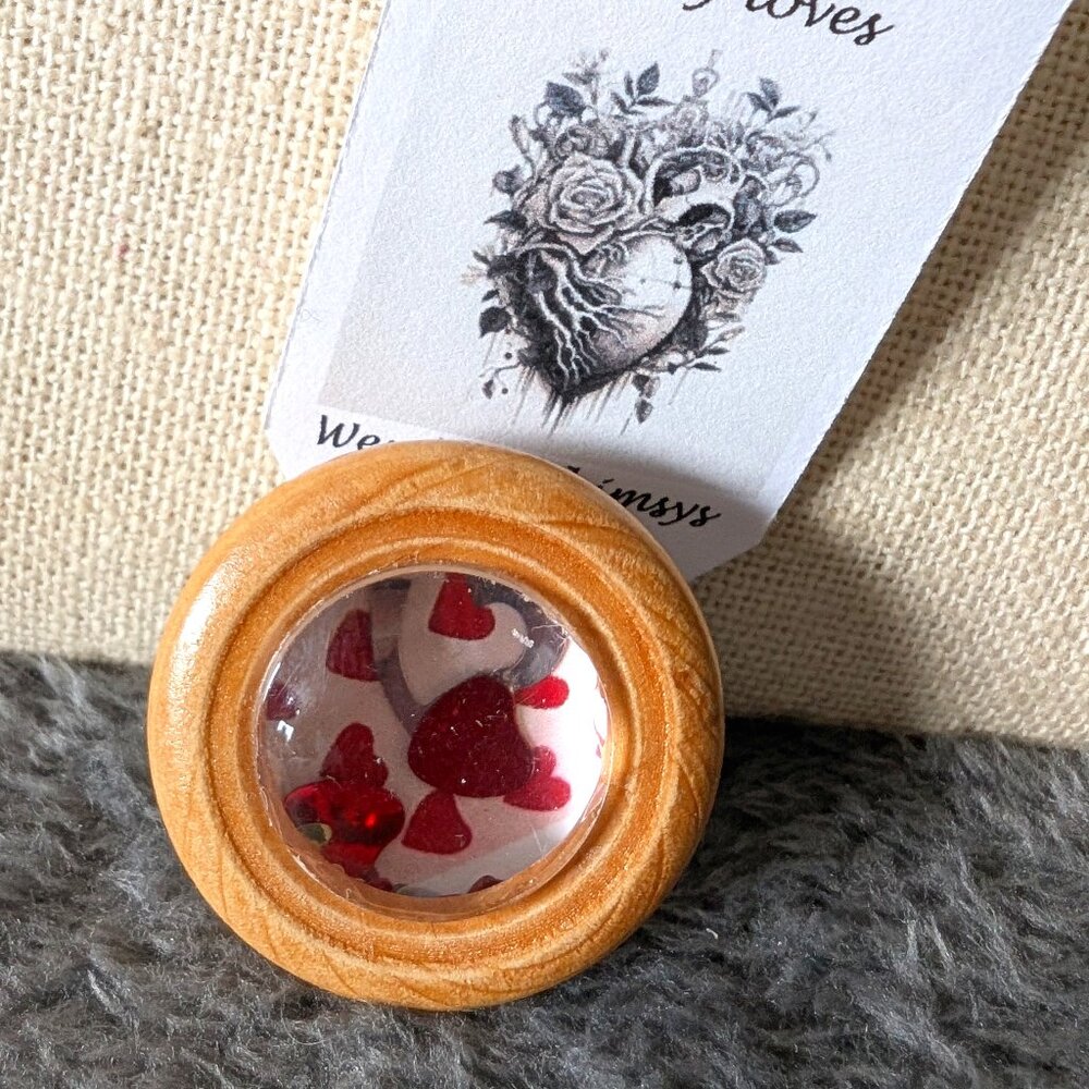 Wooden moving hearts pin #2